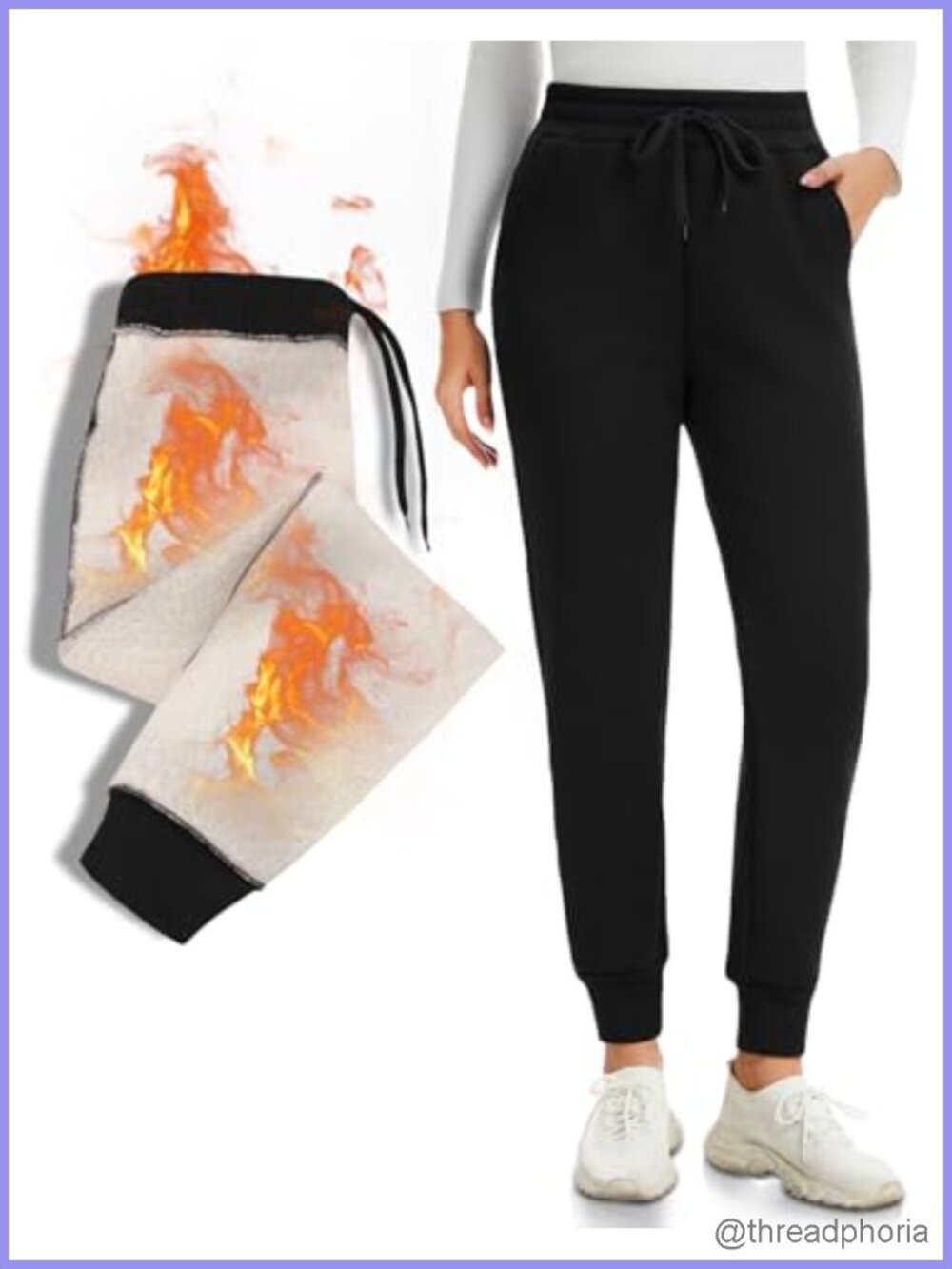 Women's Fleece Lined High Waisted Joggers Thermal Winter Sweatpants with Pockets